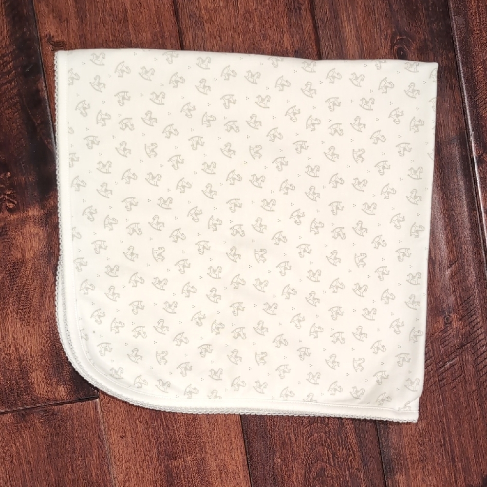 Kissy Kissy Cream and Gray Baby Blanket - Rocking Horse